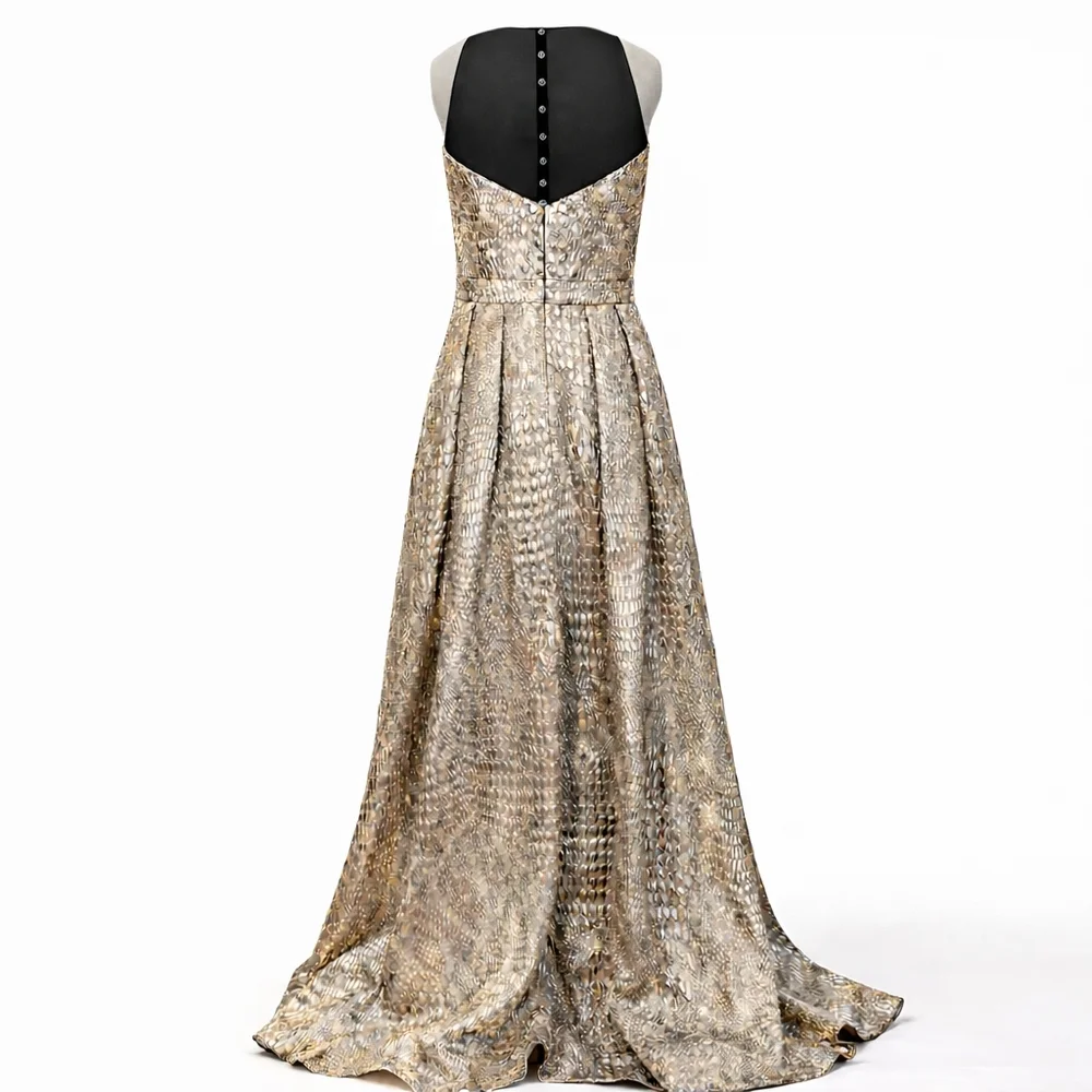 Badgley Mischka Gold Metallic Beaded Evening Gown Prom Dress 6 MSRP $1850 NWT - Picture 7 of 12